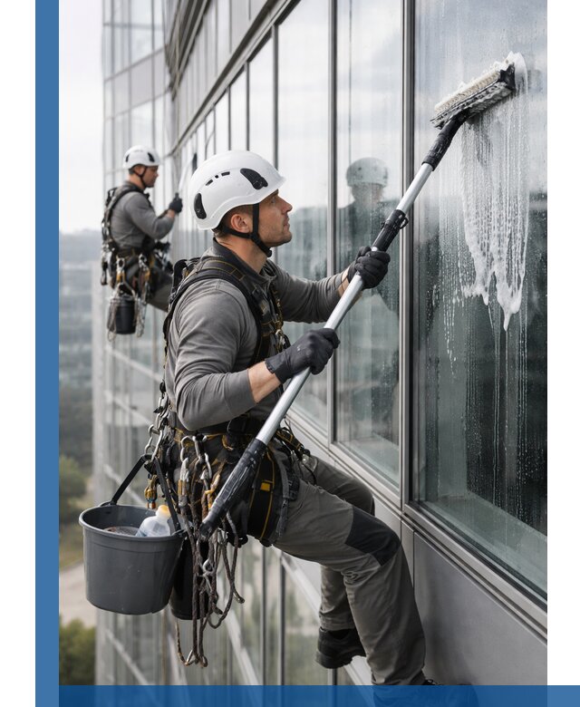 Высотная мойка сплошного остекления с выездом в Новосибирске