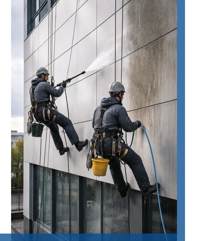 Мойка фасада из композита в Новосибирске по цене от 305 р. | ВЫСОТНИК-Нвс