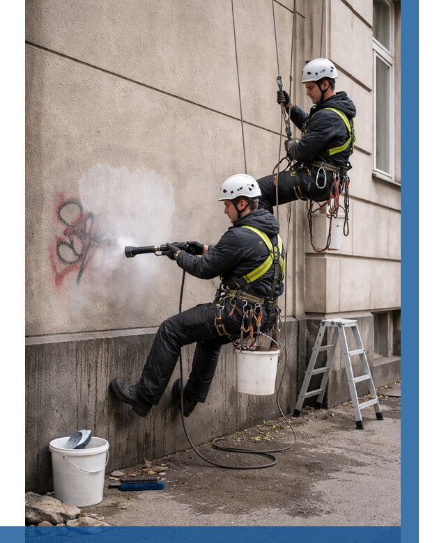 Удаление граффити с фасада в Новосибирске от 4575 р. | ВЫСОТНИК-Нвс