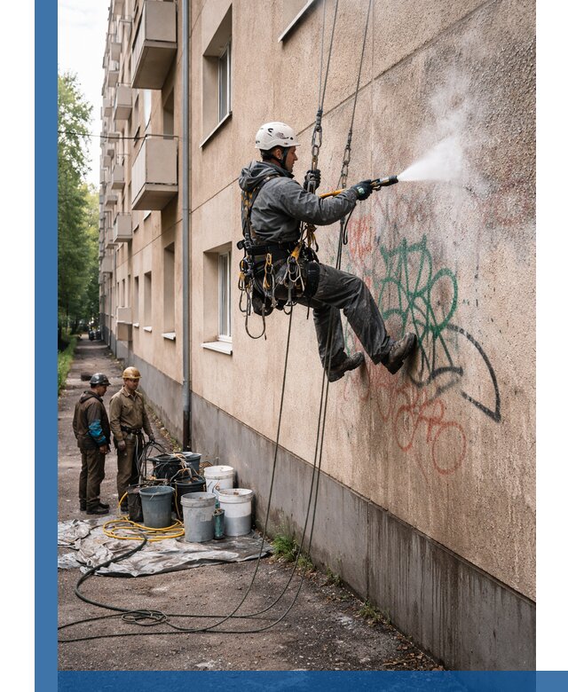 Удаление граффити с фасада в Новосибирске без следов и повреждений