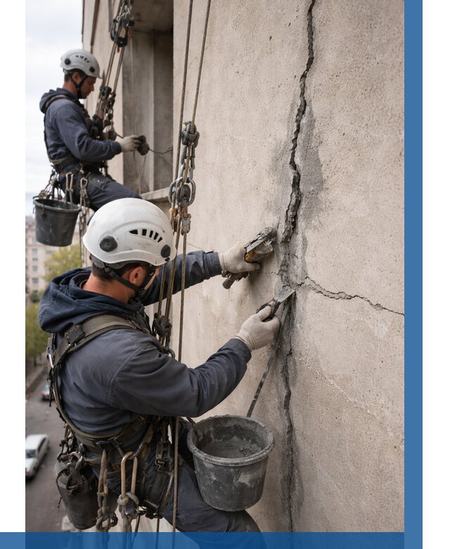 Заделка трещин на фасаде в Новосибирске от 915 р. | ВЫСОТНИК-Нвс