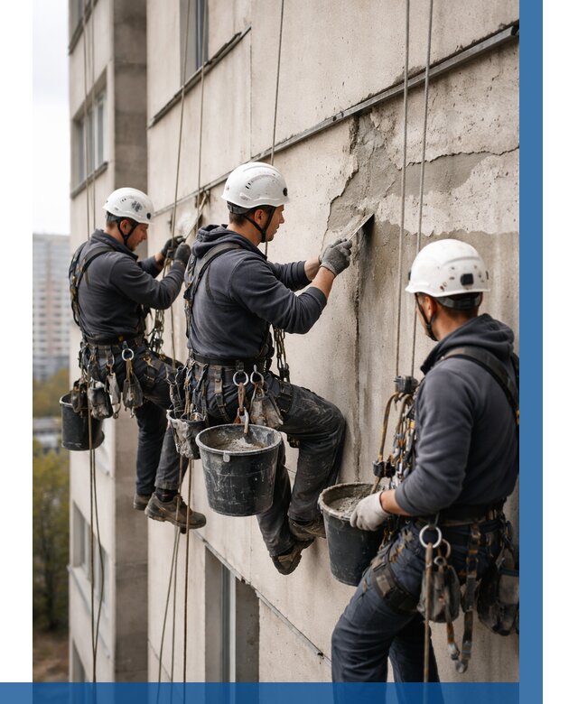 Ремонт бетонных элементов фасада в Новосибирске от 2542 р. | ВЫСОТНИК-Нвс