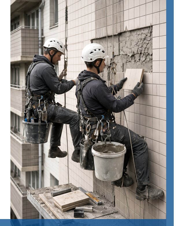 Ремонт облицовки фасада плиткой в Новосибирске от 1830 р. | ВЫСОТНИК-Нвс