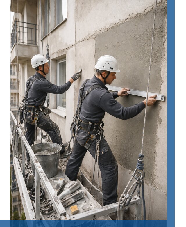 Штукатурка фасада на высоте в Новосибирске от 915 р. | ВЫСОТНИК-Нвс