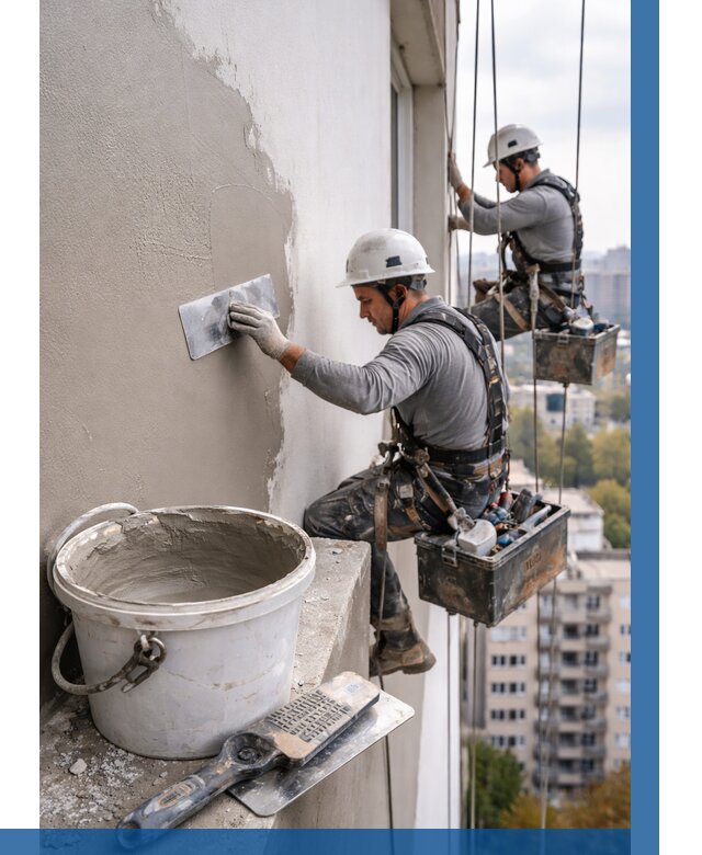 Шпаклевка фасада на высоте в Новосибирске от 712 р. | ВЫСОТНИК-Нвс