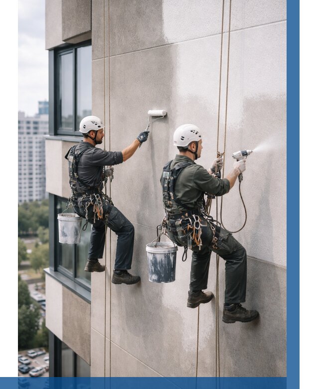 Покраска фасада альпинистами в Новосибирске от 305 р. | ВЫСОТНИК-Нвс