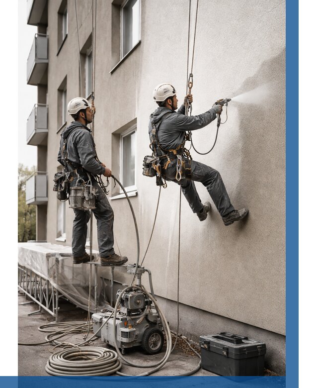 Безвоздушная покраска фасада в Новосибирске от 224 р/м² | ВЫСОТНИК-Нвс