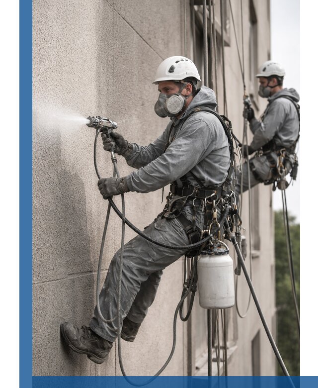 Безвоздушная покраска фасадов зданий в Новосибирске профессионально