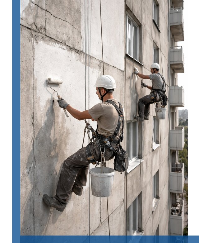 Покраска бетонного фасада в Новосибирске для жилых и промышленных объектов