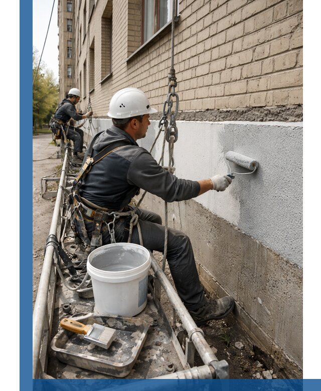 Окраска цоколя здания в Новосибирске профессионально и надежно