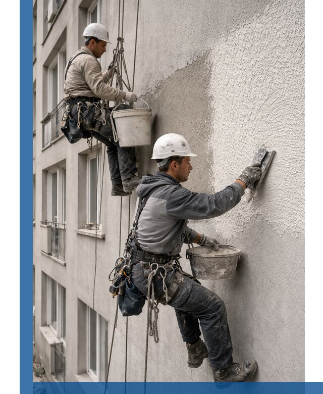 Нанесение декоративной штукатурки короед на фасад в Новосибирске