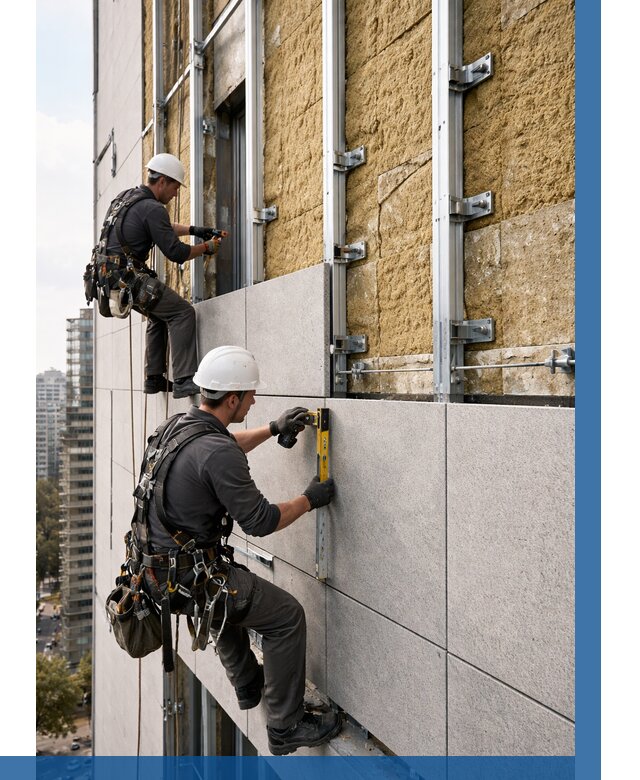 Монтаж вентилируемого фасада в Новосибирске от 3558 р. | ВЫСОТНИК-Нвс