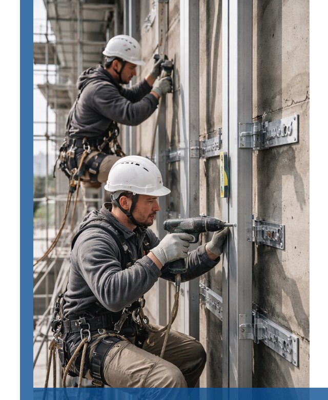 Монтаж и крепление подсистемы вентфасада в Новосибирске