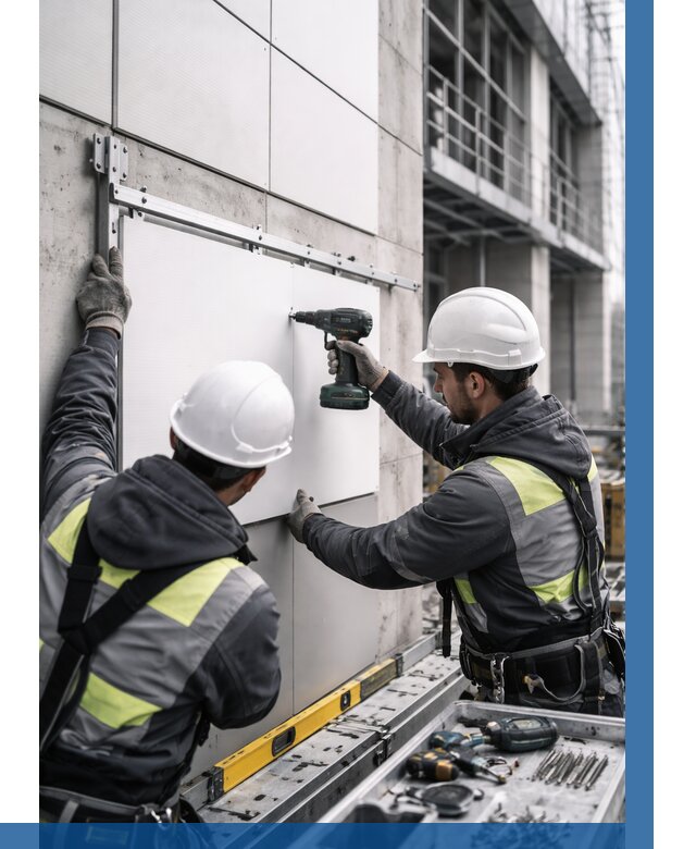 Монтаж композитных панелей фасада в Новосибирске от 2542 р. | ВЫСОТНИК-Нвс