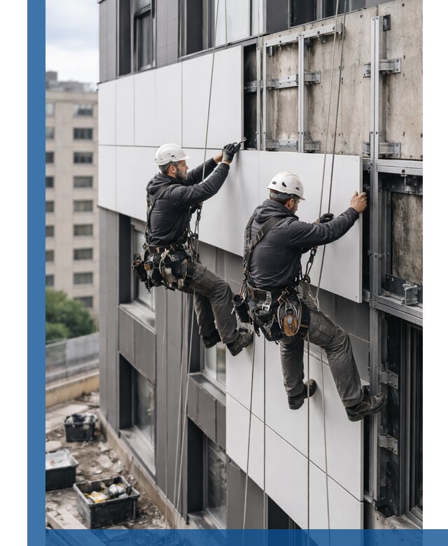 Монтаж композитных панелей фасада в Новосибирске под ключ