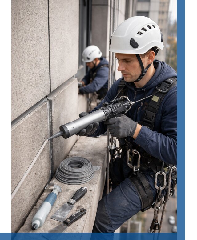 Герметизация деформационных швов фасада в Новосибирске от 712 | ВЫСОТНИК-Нвс