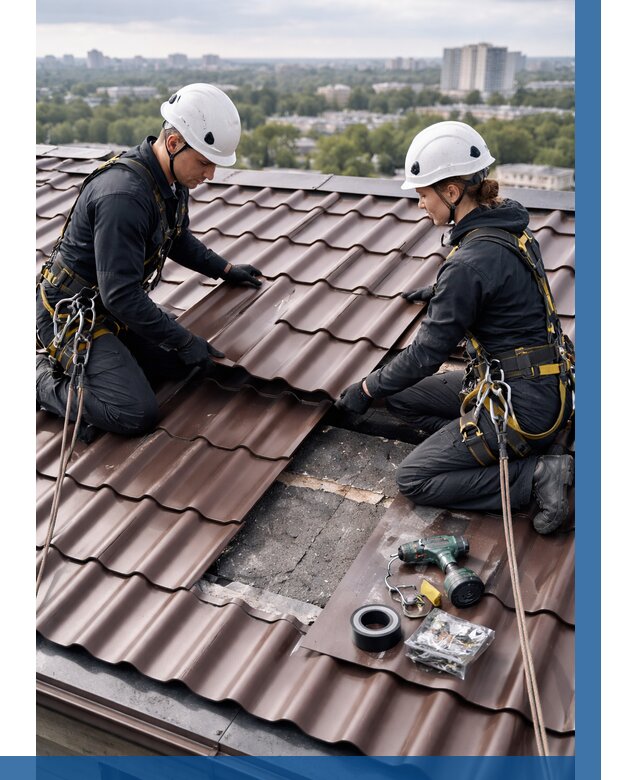 Ремонт металлочерепицы на крыше в Новосибирске от 915 р. | ВЫСОТНИК-Нвс