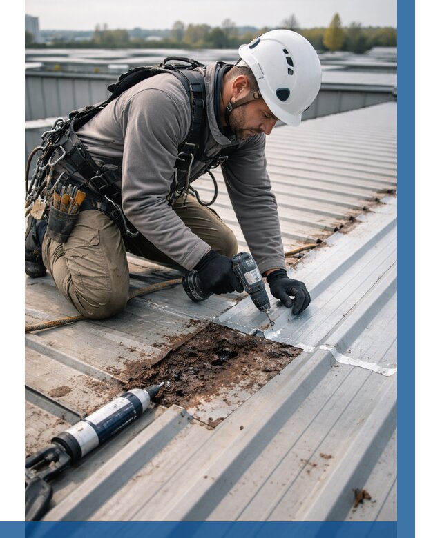 Ремонт профнастила на кровле в Новосибирске от 712 р. | ВЫСОТНИК-Нвс