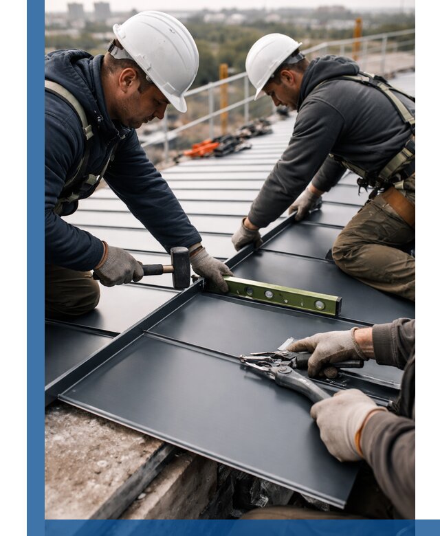 Монтаж фальцевой кровли в Новосибирске для промышленных зданий