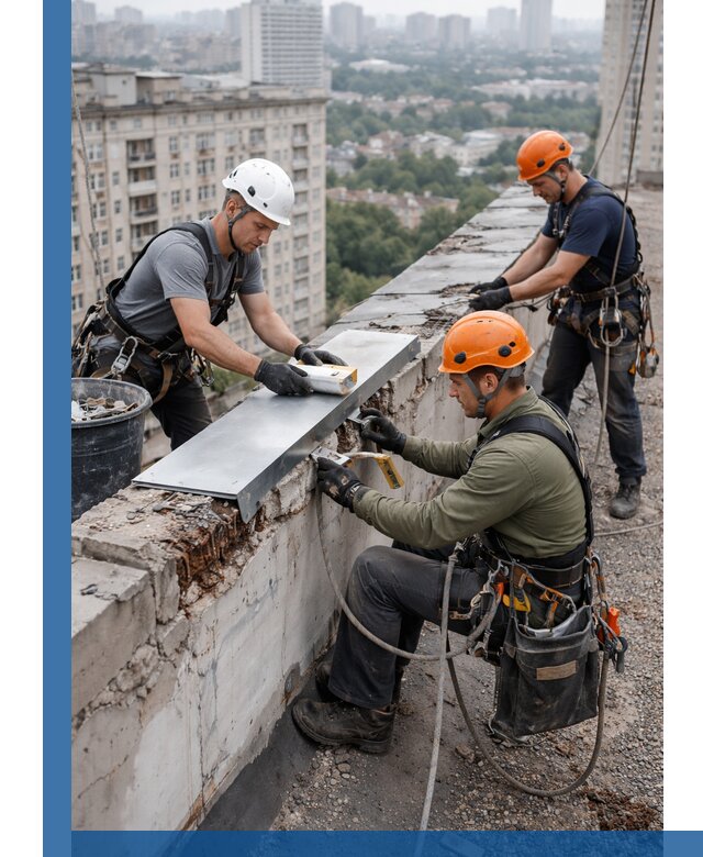 Ремонт парапета на кровле в Новосибирске, высотные работы с гарантией