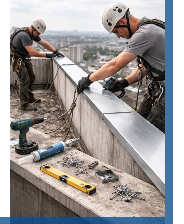 Монтаж парапетных крышек в Новосибирске от 813 р. | ВЫСОТНИК-Нвс