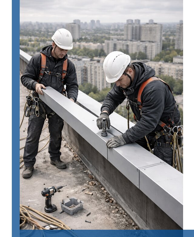 Монтаж парапетных крышек и ограждений кровли в Новосибирске