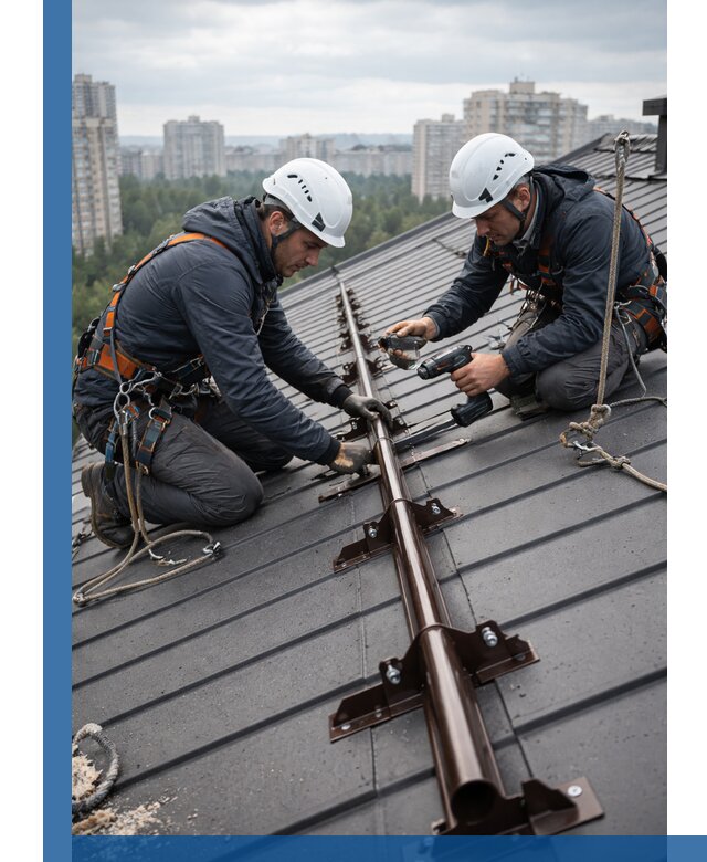 Монтаж снегозадержателей на кровле зданий в Новосибирске под ключ