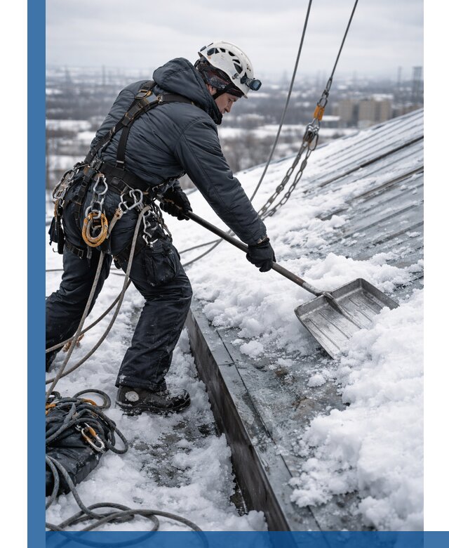 Профессиональная очистка кровли от снега и наледи в Новосибирске