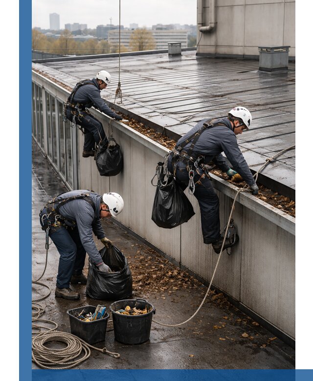 Очистка кровли по периметру в Новосибирске силами промышленных альпинистов