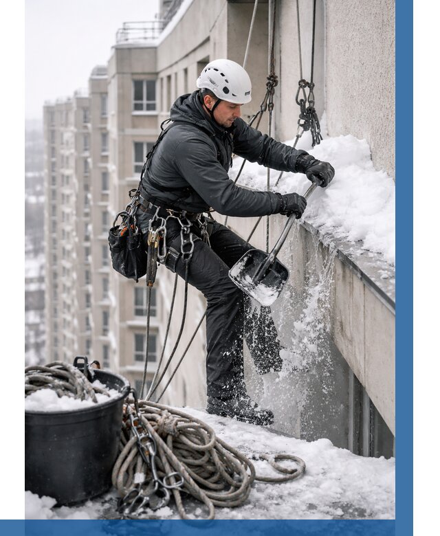 Очистка карнизов от снега в Новосибирске от 305 р. | ВЫСОТНИК-Нвс