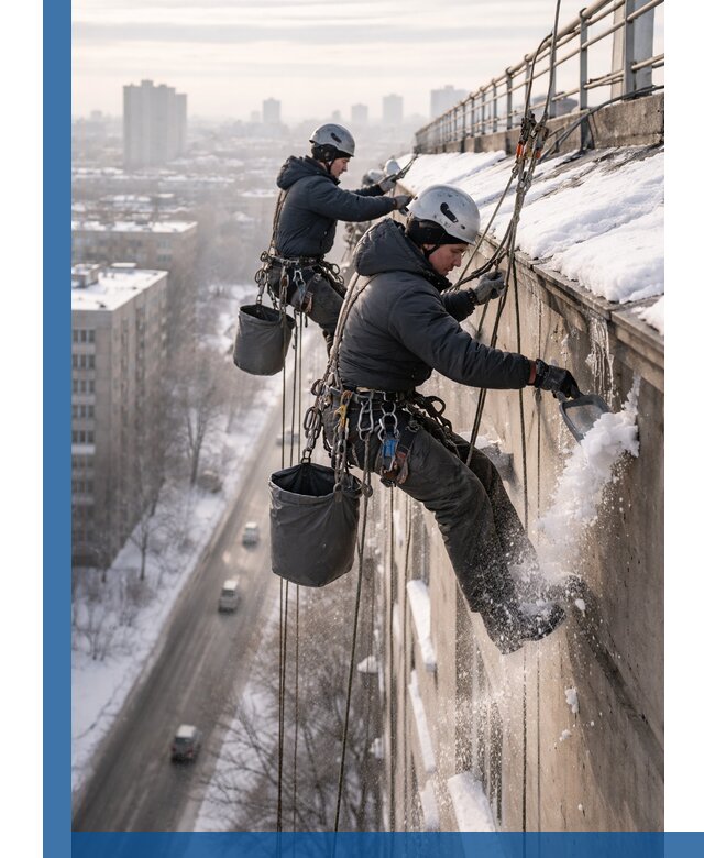 Очистка карнизов от снега в Новосибирске профессионально и безопасно