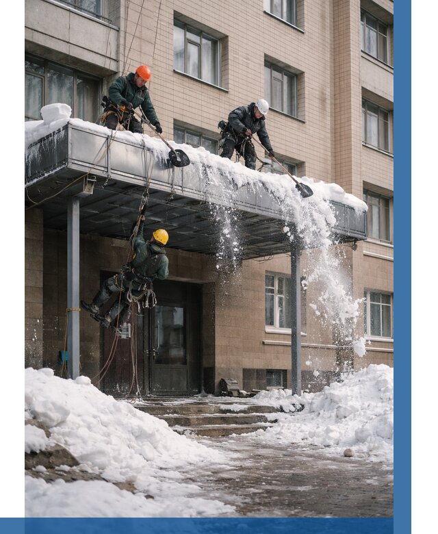 Очистка козырьков от снега в Новосибирске от 3558 р. | ВЫСОТНИК-Нвс