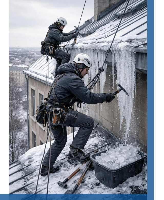 Удаление наледи с кровли в Новосибирске от 5591 р. | ВЫСОТНИК-Нвс