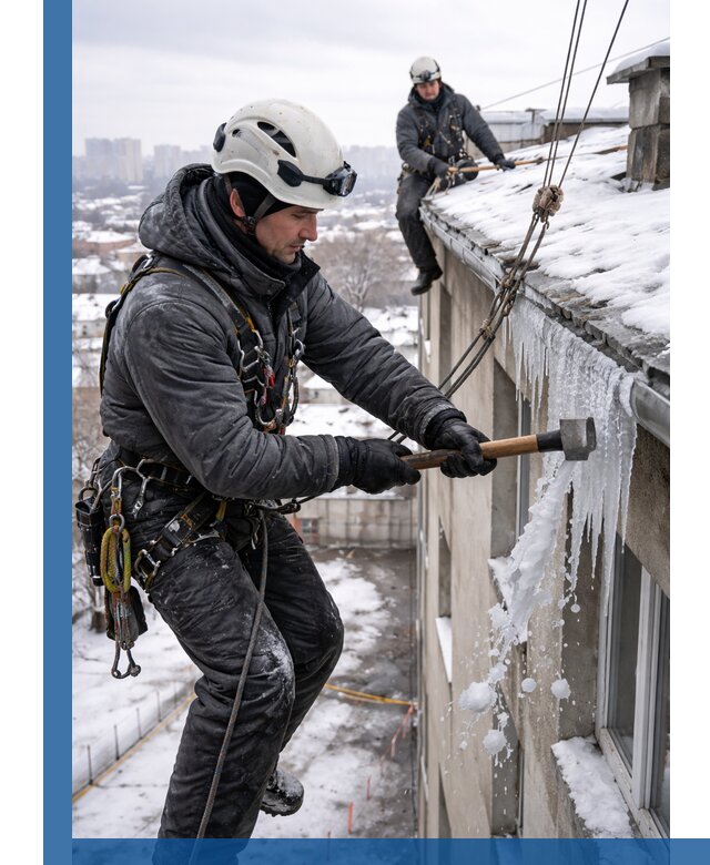 Сбивание и удаление сосулек с крыши в Новосибирске безопасно