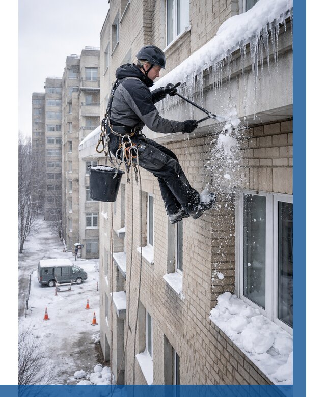 Удаление наледи с карнизов в Новосибирске от 356 р. | ВЫСОТНИК-Нвс