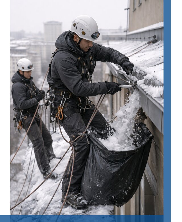 Аварийная очистка крыши в Новосибирске под ключ от 305 р. | ВЫСОТНИК-Нвс