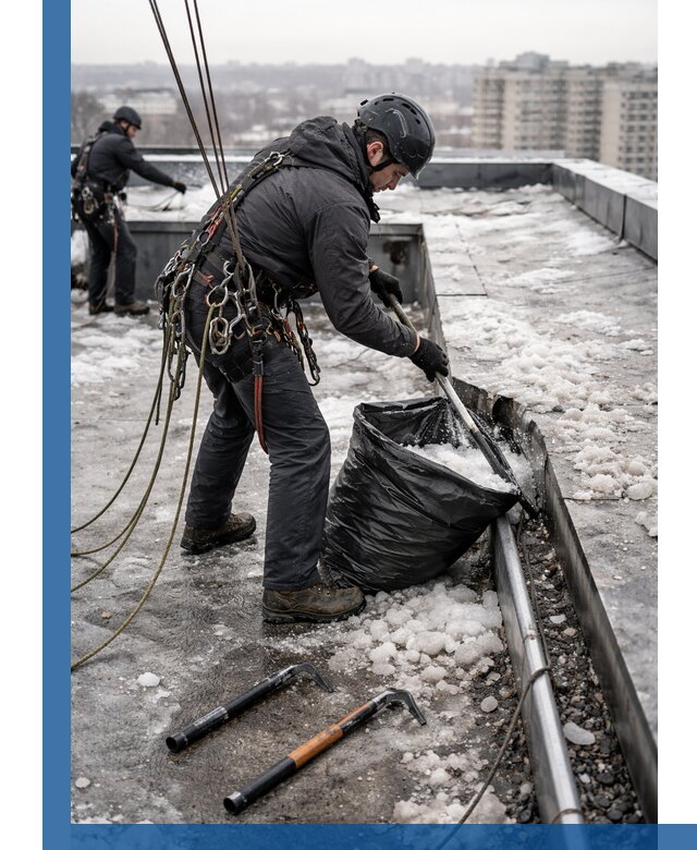 Аварийная очистка кровли в Новосибирске от промальпинистов