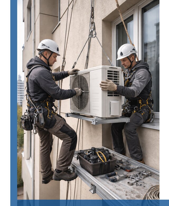 Перенос внешнего блока кондиционера в Новосибирске с монтажом и крепежом