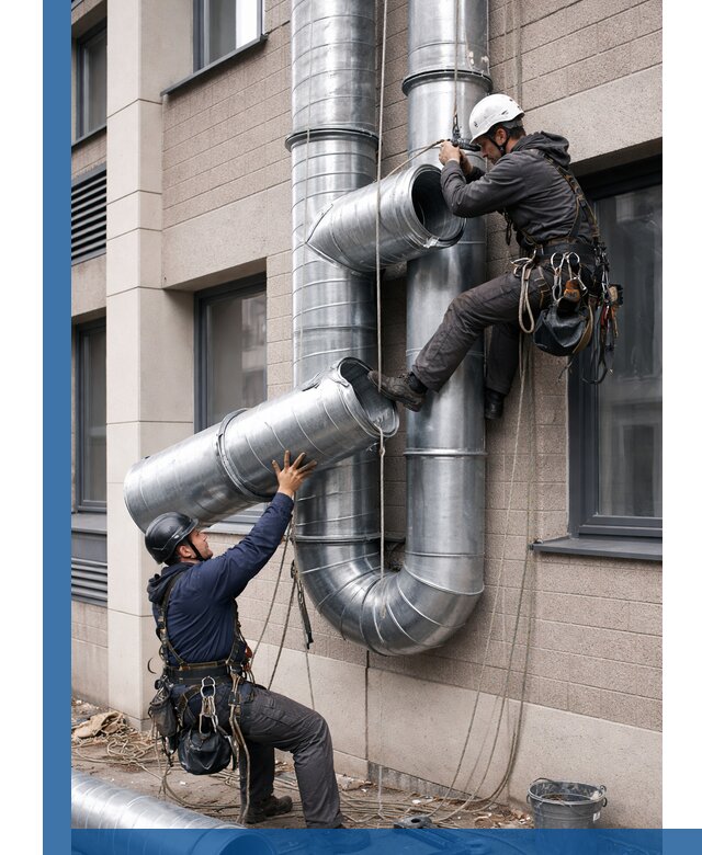 Монтаж фасадных воздуховодов в Новосибирске с герметизацией и крепежом
