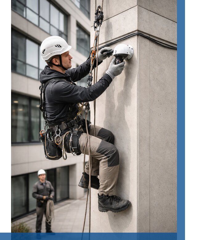 Монтаж камер видеонаблюдения на фасаде в Новосибирске от 8641 р.-ВЫСОТНИК-Нвс