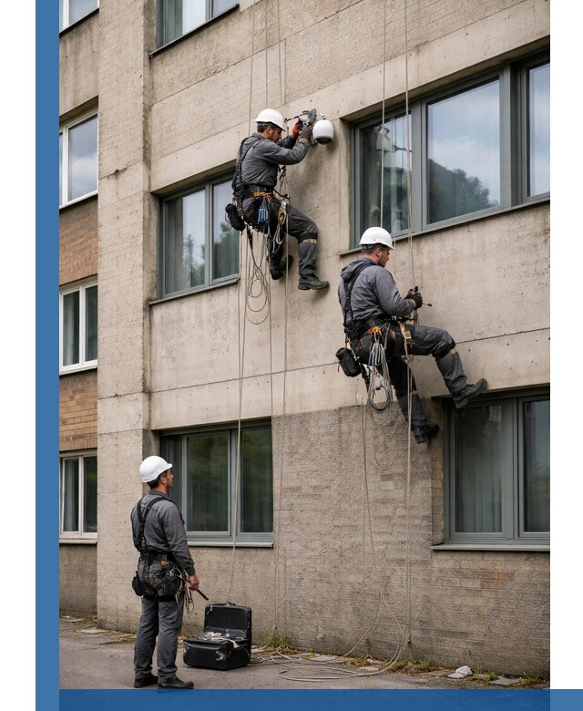 Монтаж фасадных камер видеонаблюдения в Новосибирске под ключ
