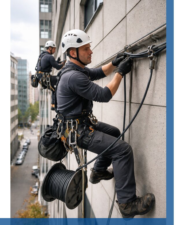 Прокладка кабеля по фасаду в Новосибирске от 356 р. | ВЫСОТНИК-Нвс