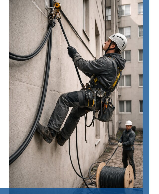 Протяжка кабеля питания на высоте в Новосибирске от 457 р. | ВЫСОТНИК-Нвс