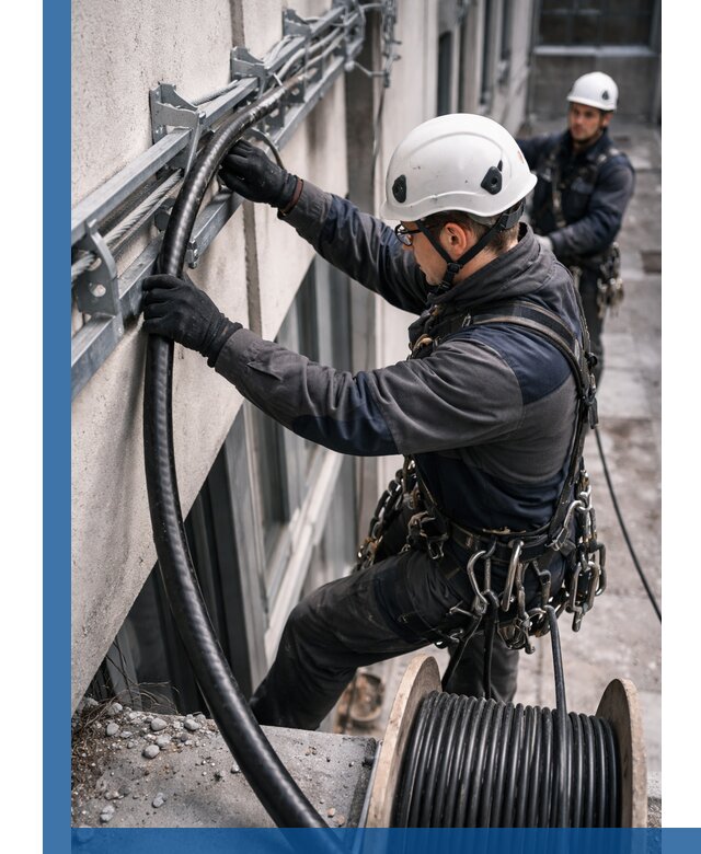 Протяжка кабеля питания на высоте в Новосибирске с гарантией безопасности и качества