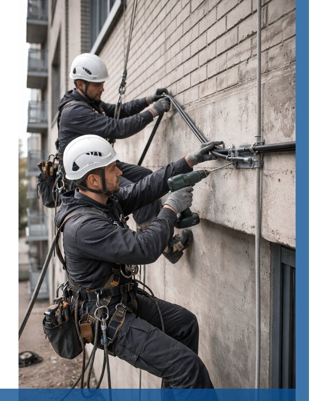 Крепление кабеля на фасаде в Новосибирске от 356 р. | ВЫСОТНИК-Нвс