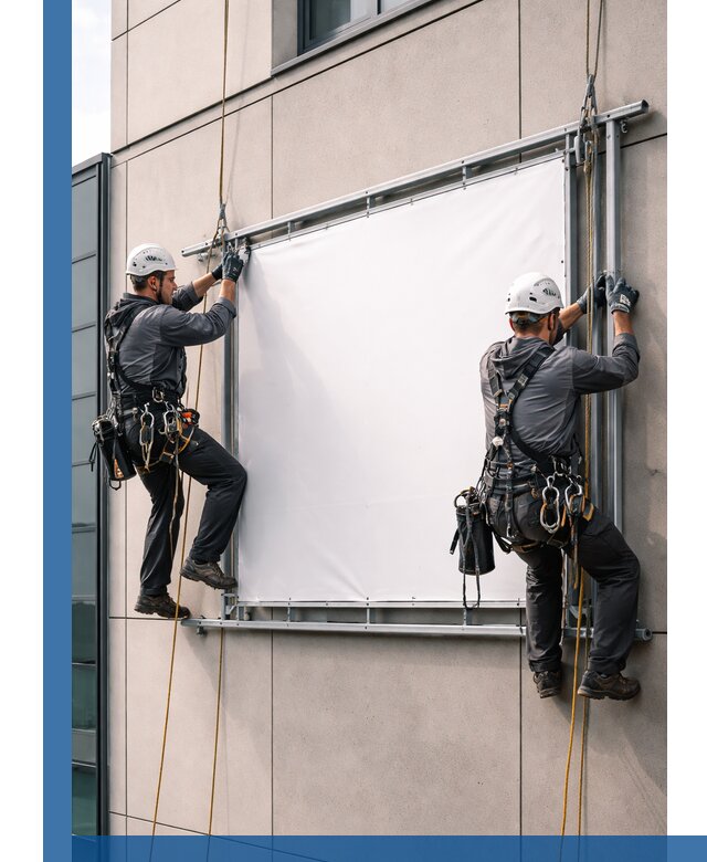 Монтаж наружной рекламной вывески в Новосибирске под ключ