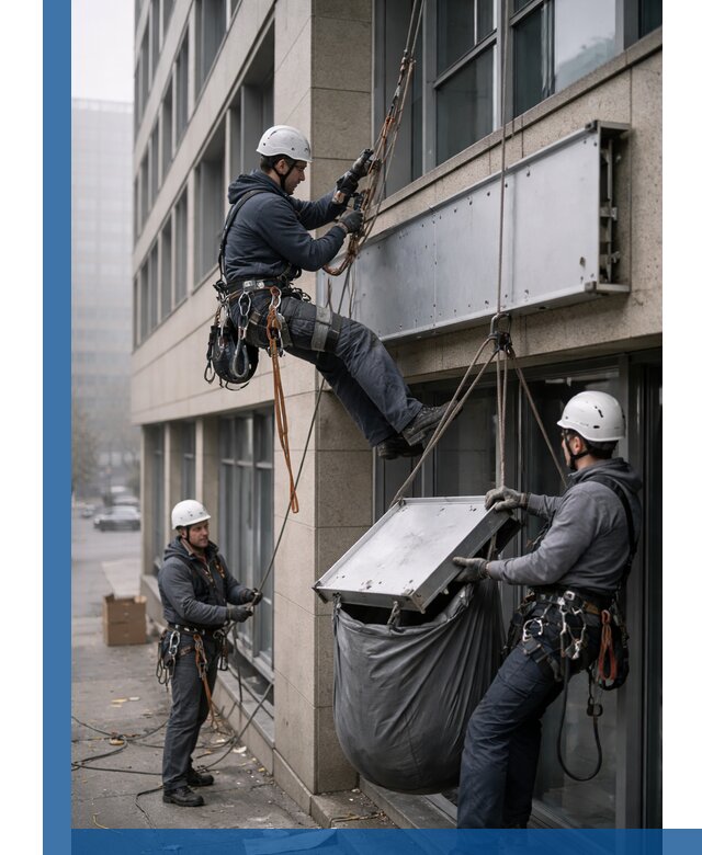 Демонтаж рекламной вывески с высотными работами в Новосибирске