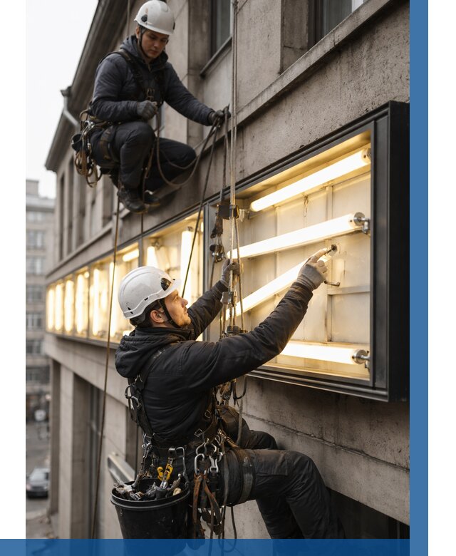 Замена ламп в вывеске в Новосибирске под ключ от 3558 р. | ВЫСОТНИК-Нвс
