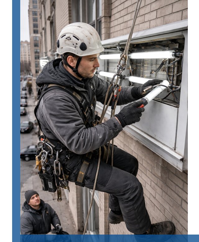 Профессиональная замена ламп в наружной вывеске в Новосибирске
