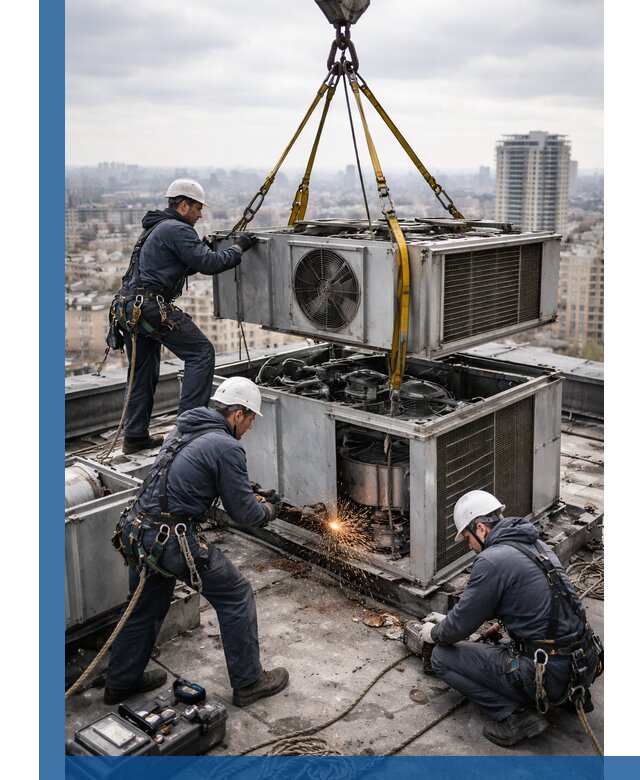 Демонтаж крышной установки в Новосибирске любой сложности